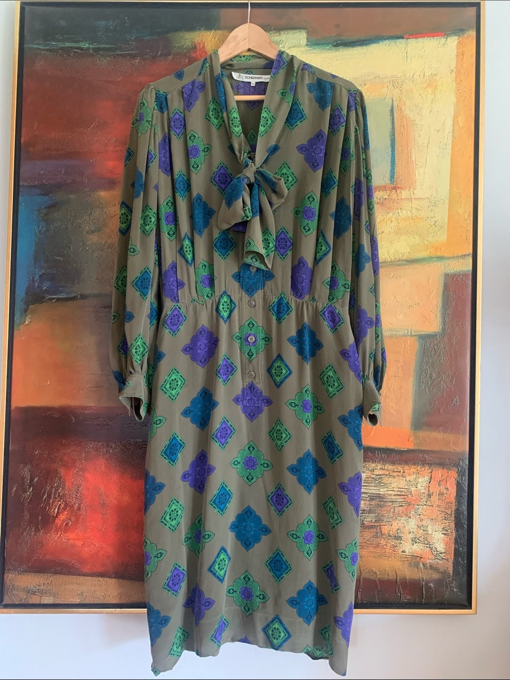 Vintage Jean-Louis Scherrer Paris Silk Midi Dress with Bow detail, Sz FR44